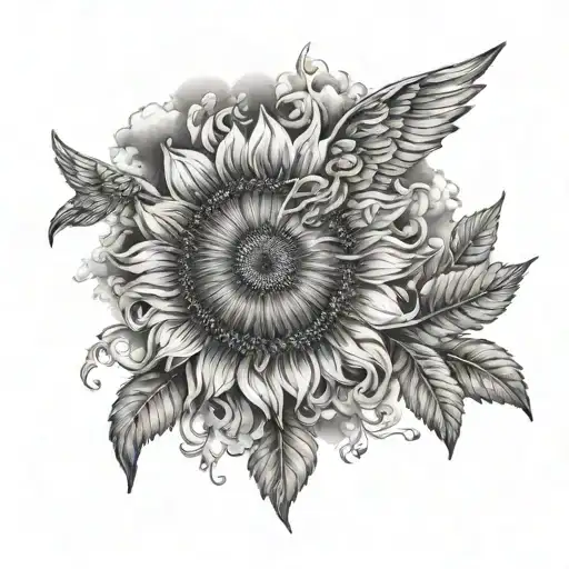 Sunflower With Wings And Clouds Surrounding