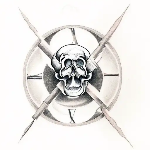 Hourglass With The Words Momento Mori Around It And A Skull Inside It