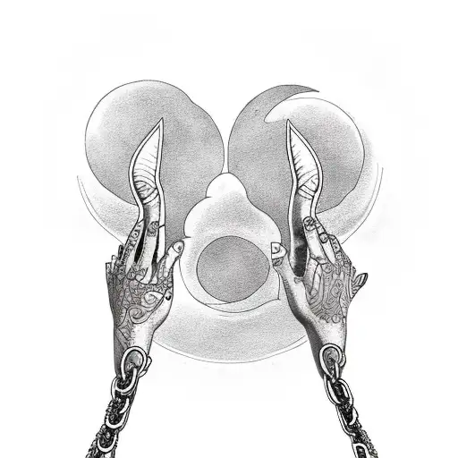 Hand Reaching To Crescent Moon Wrapped In Chains