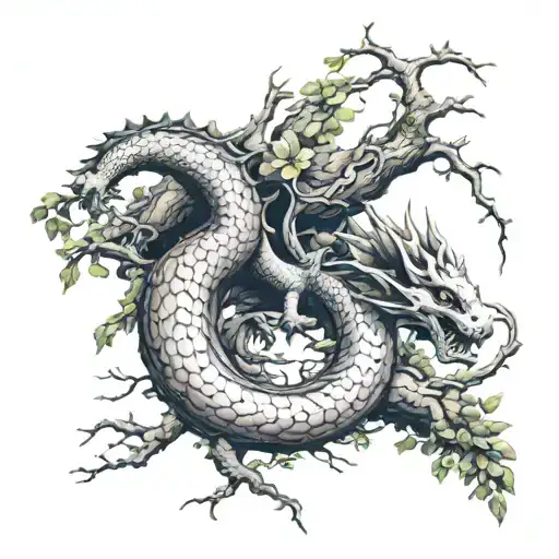 Ouroboros Dragon Emerging Into Tree Growing