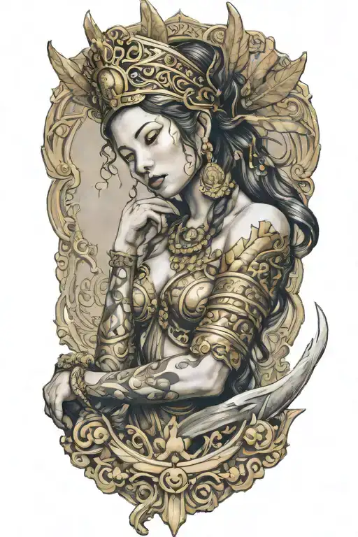 Broken Ship Figurehead Of A Maiden Wearing Golden Thai Headress