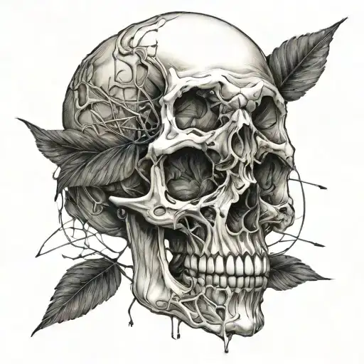 Realistic Skull Dark With Thin Line And Symbol