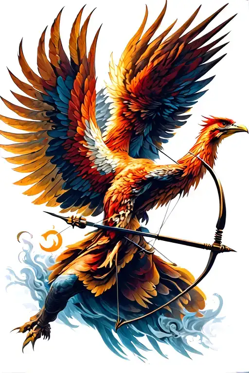Phenix Bird Rising Behind A Sagittarius Archer Shooting