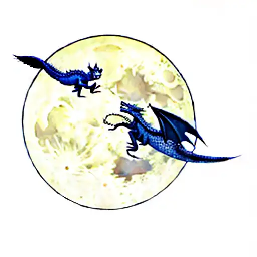 Two Dragons Flying In Front Of A Full Moon