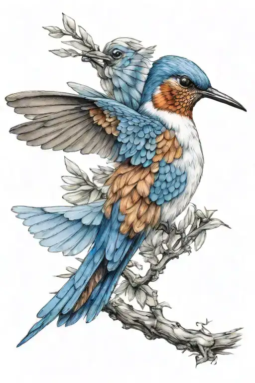 Hummingbird And Bluejay Wing Fused