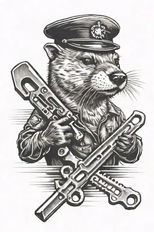 Military Otter With A Mechanic Wrench