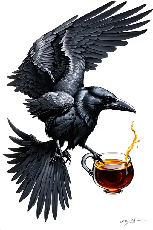 Raven With Sipped Wings Before The Unknown