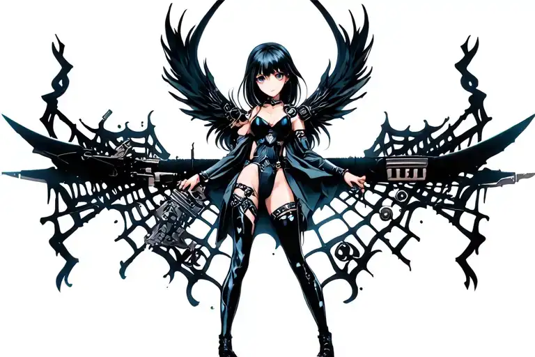 Anime Girl Cyber Sigilism Ornaments With A Weapon And Webs No Background