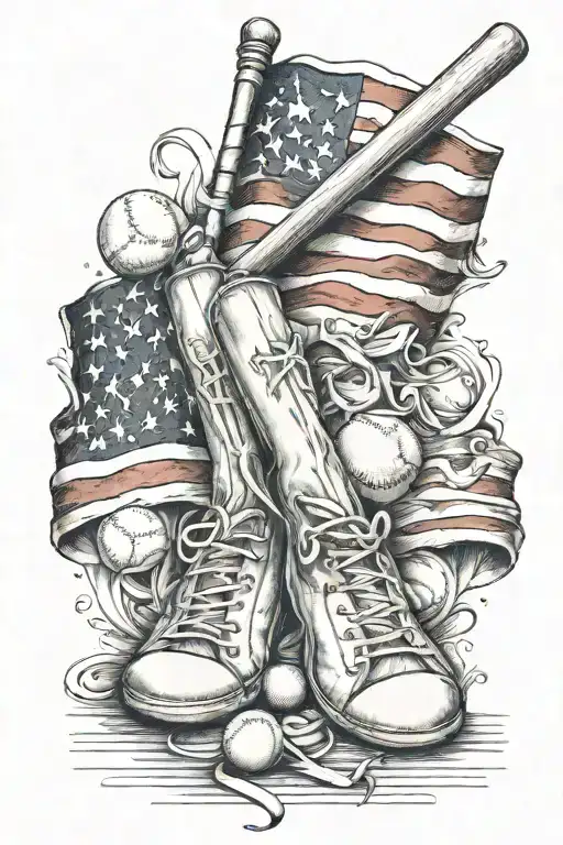 American Flag Baseball Bat And Ball And Ballet Shoes