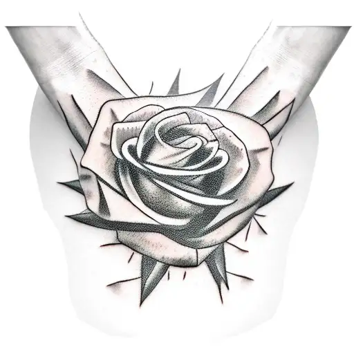 Red And Black Roses With Thorns Growing Out Of A Hand Clenched In A Fist