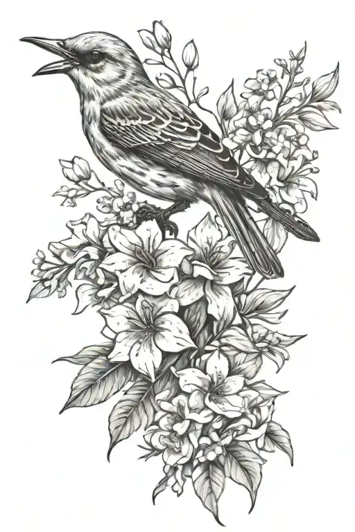 Bird And Flowers