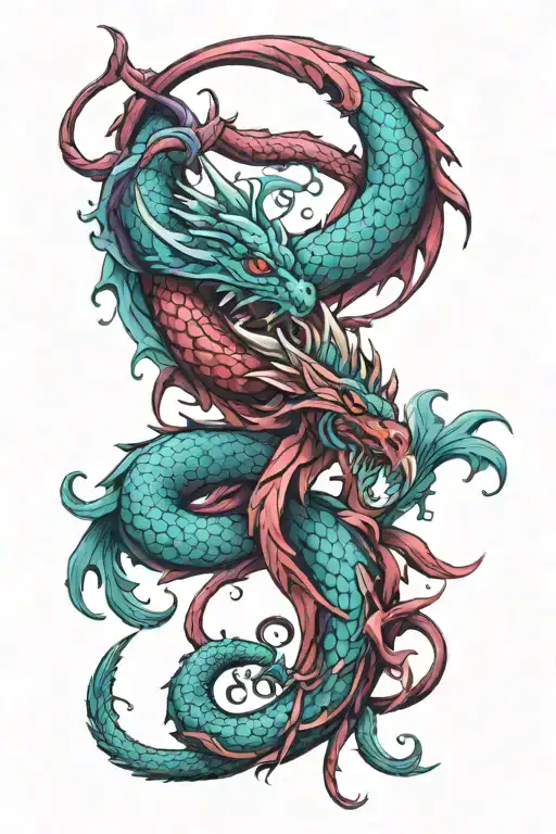 Teal And Purple Suicide Awareness Ribbon Intertwined With Red Dragon