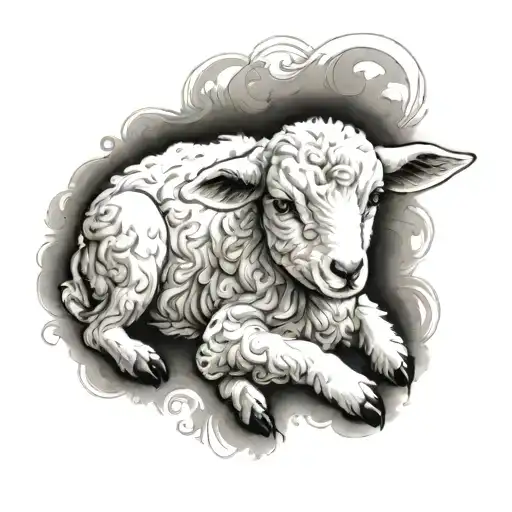 Delicate Lamb Laying Down Fine Line