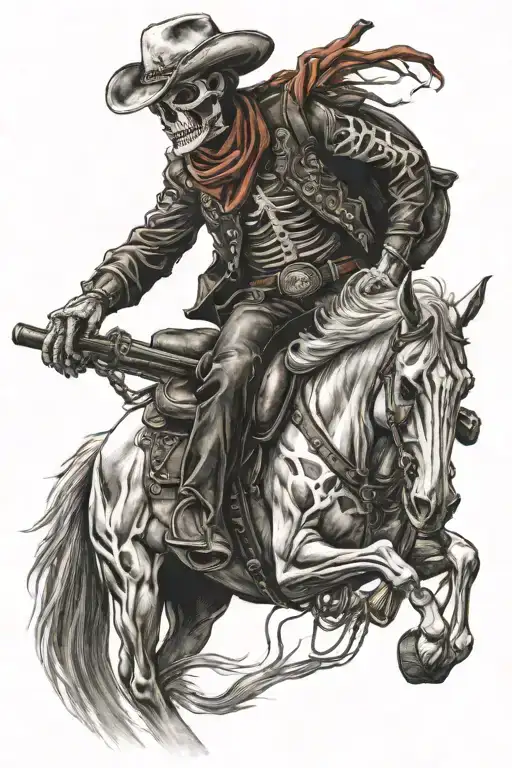 Skeleton Cowboy On Horse Riding