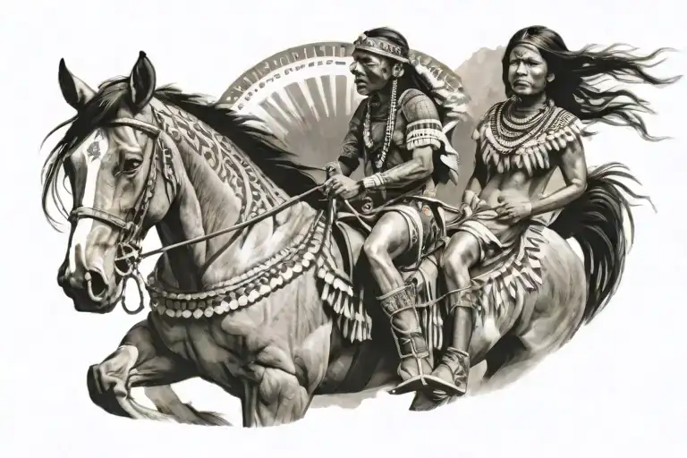 Indigenous Lady On Horse