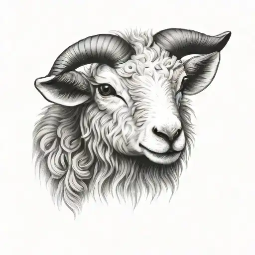 Cute Symmetrical Lamb Face With Fine Line