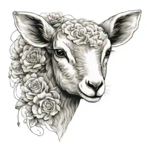 Cute Symmetrical Lamb Face With Fine Line