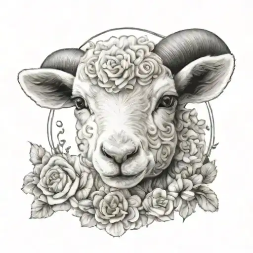 Cute Symmetrical Lamb Face With Fine Line