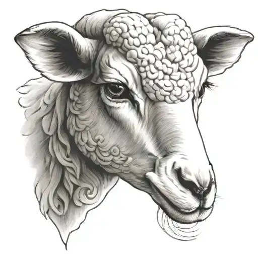 Cute Symmetrical Lamb Face With Fine Line