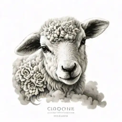 Cute Symmetrical Lamb Face Made With Fine Line Clouds