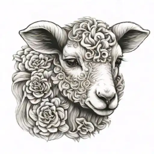 Cute Symmetrical Lamb Face Made With Fine Line Clouds