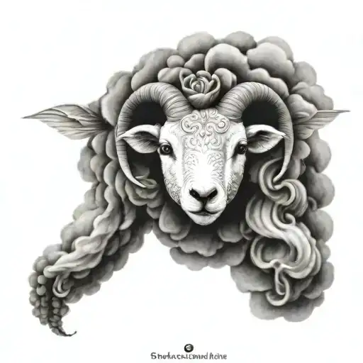 Cute Symmetrical Lamb Face Made With Fine Line Clouds
