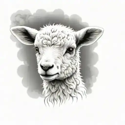 Cute Symmetrical Lamb Face Made With Fine Line Clouds
