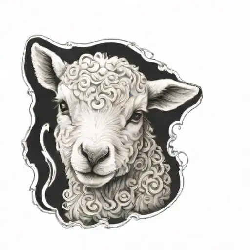 Cute Symmetrical Lamb Face Made With Fine Line Clouds