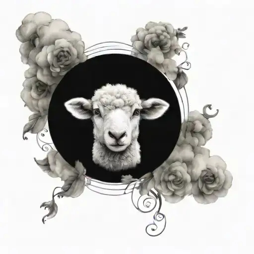 Cute Symmetrical Lamb Face Made With Fine Line Clouds