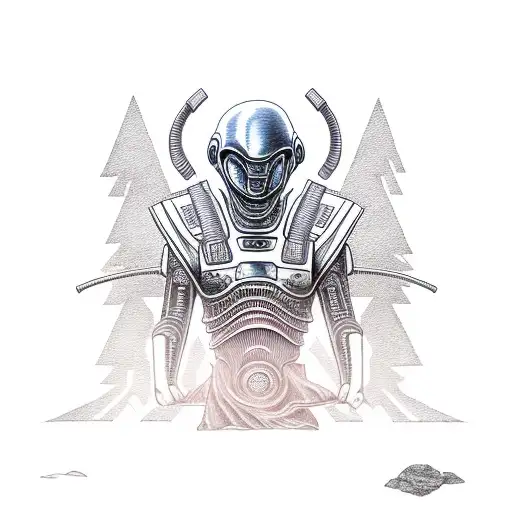 Alien Samurai In The Mountains With Fire