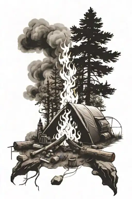 Camping And Fire And Smoke And Flames