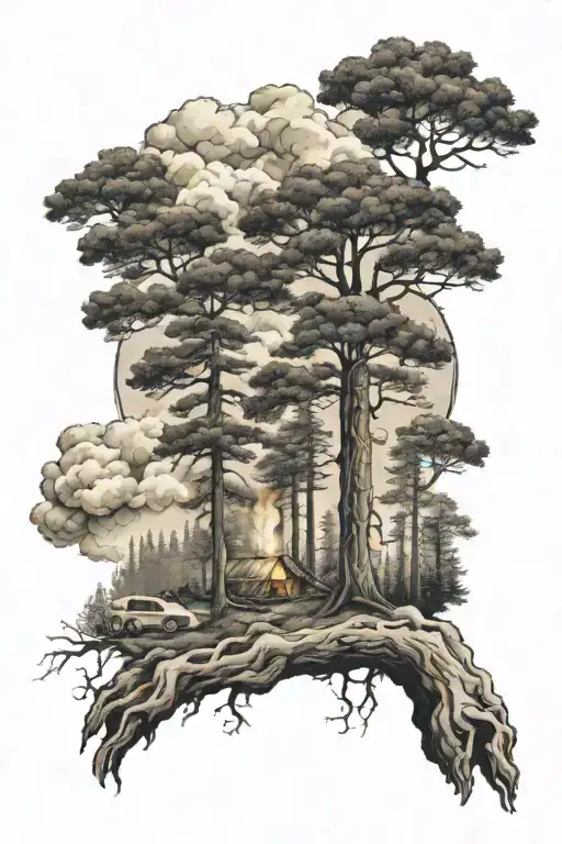 Camp Fire Ocean Tree Line Smoke