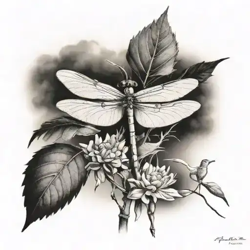 A Dragonfly And Cardinal In A Landscape