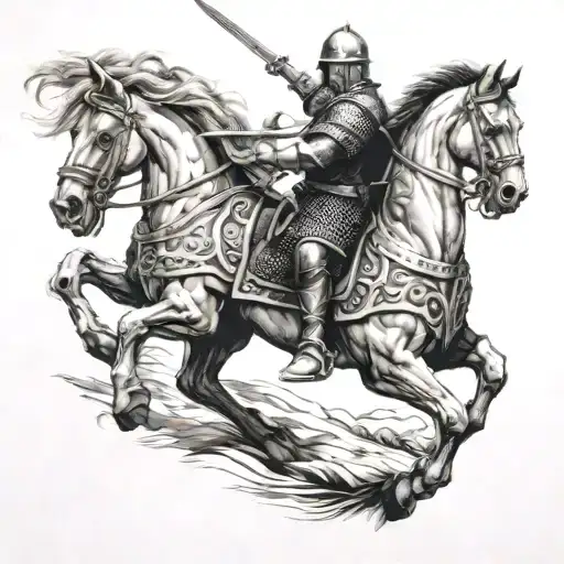 Templar Warrior On A Horse Fighting A Viking