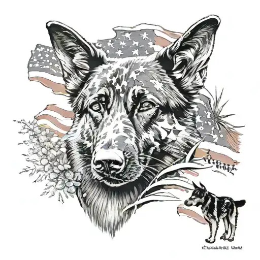 Black German Shepherd Wrapped With American Flag And Eucalyptus