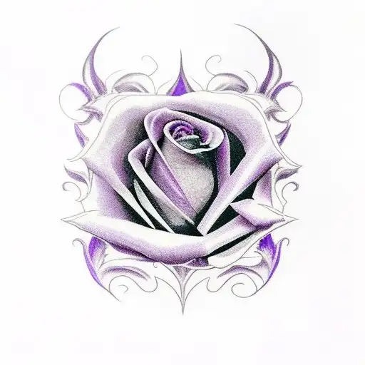 Purple Rose With The Evil Queen Crown In Fron Of A Flying Raven With Filigree