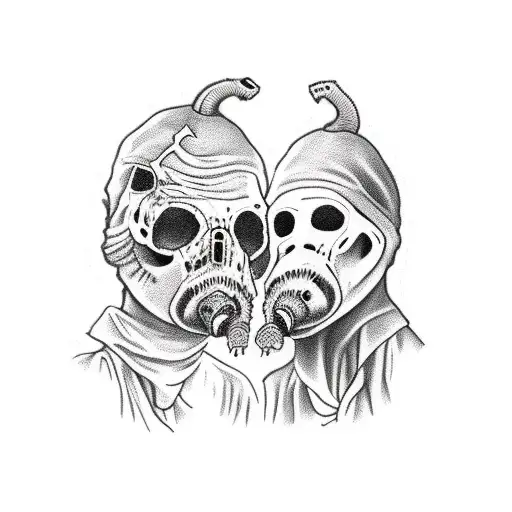 Male And Female Plague Doctors Holding Hands