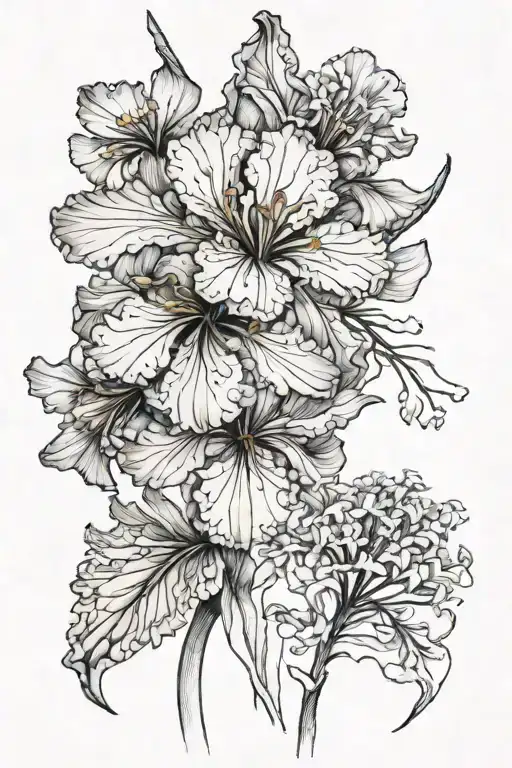 Iris Flower Intertwined Dandelion Flower