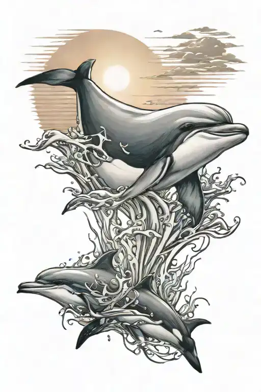 Dolphin In Sunset Scene