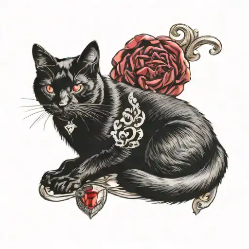 Black Cat With White Chest Patch And A Ruby Diamond