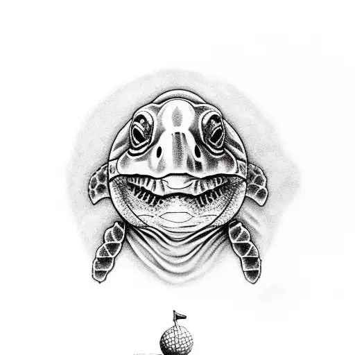 A Realistic Sea Turtle Wearing An Army Helmet And Holding A Golf Club