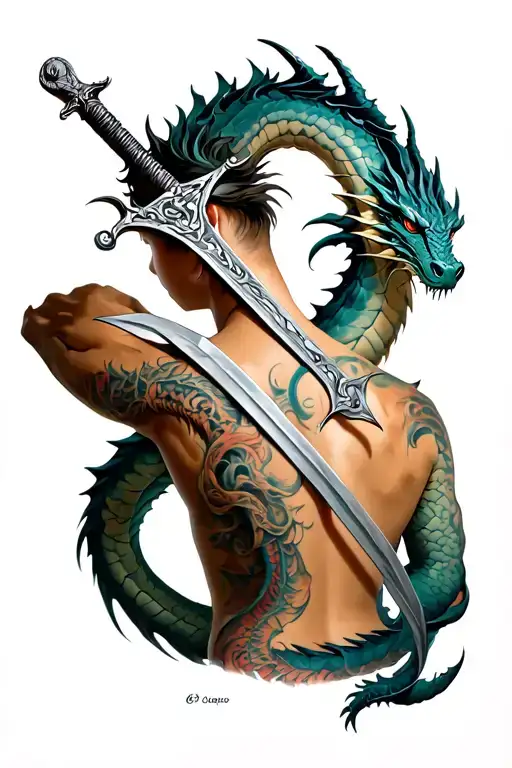 Dragon And Sword Intertwined On Back