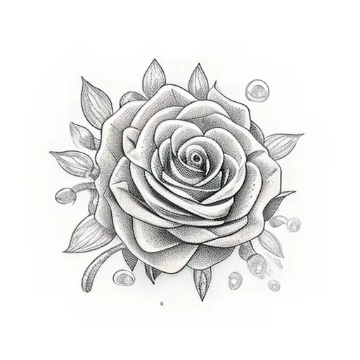 A Bouquet Of Flowers Intertwined With Wedding Rings