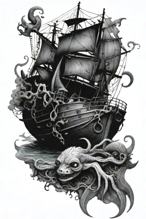 Shipwreck With Mermaid And Squid Wrapped