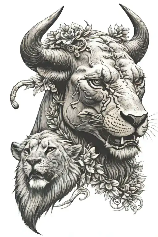 Bull Skull On Top Of A Lioness