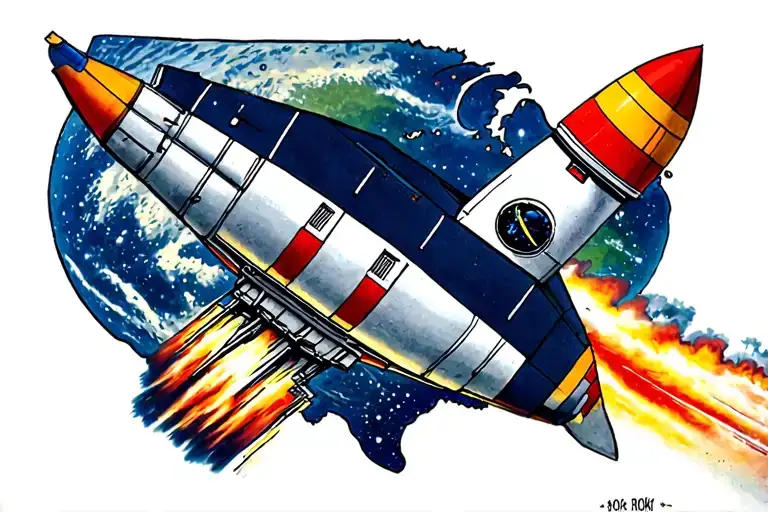 Rocketship Taking Off From Earth Heading Towards Moon