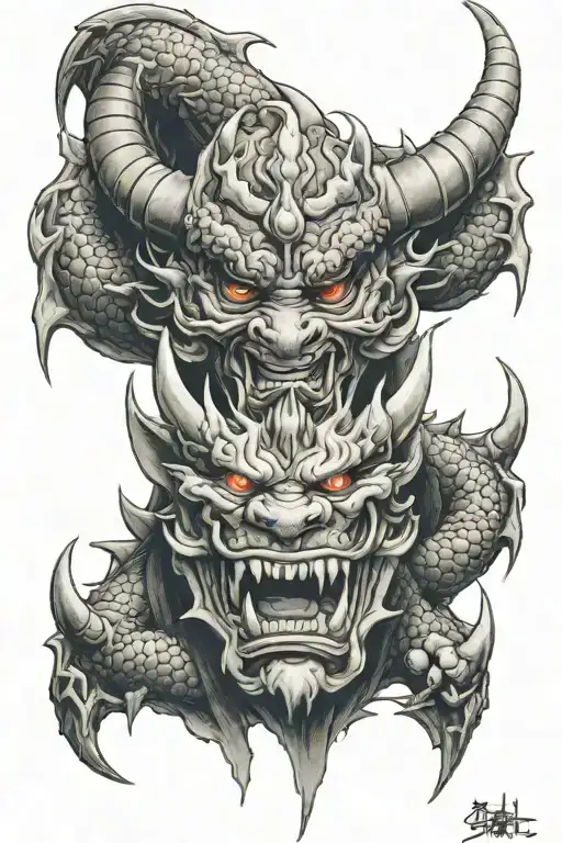 Oni Mask And Dragon Emerging