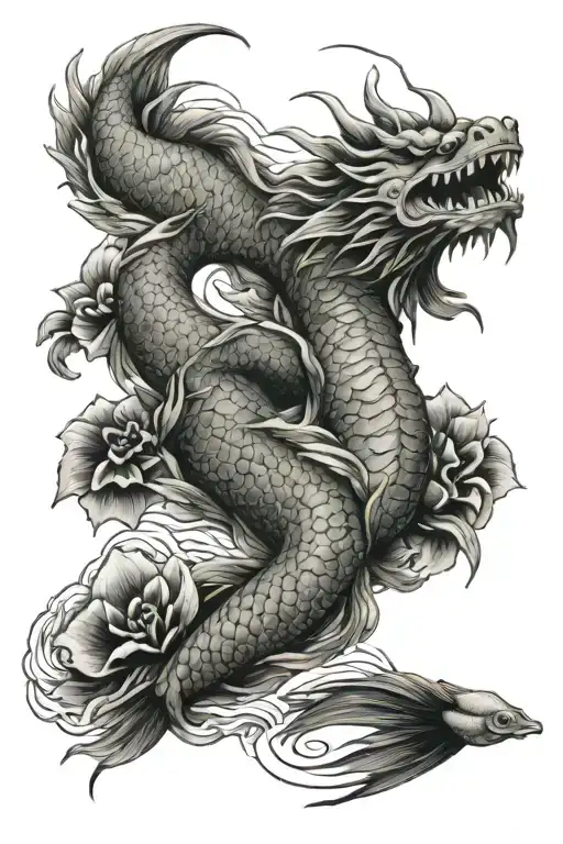 Japanese Dragon And Koi Fish