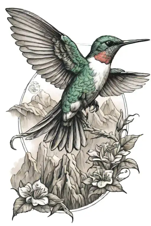 Humming Bird With Mountain At The Back And A Gratitude Symbol