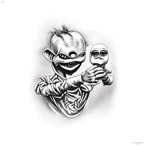 Evil Puppeteer Pulling Strings Attached To Skin Of Human Marionette In Agony